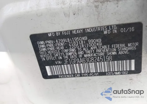 2016 Subaru Impreza 2.0I из США, поврежденный, VIN JF1GPAA63G8245198